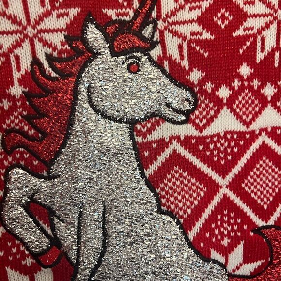 NWOT Blizzard Bay women’s Metallic Unicorn Christmas Sweater.  Size Medium. - Picture 2 of 8